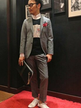「TAKEO KIKUCHI（タケオキクチ）のアイテム（その他シューズ）」を使った、大場　貴友さん（メンズ・162cm）の春コーディネート