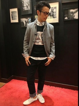 「TAKEO KIKUCHI（タケオキクチ）のアイテム（その他シューズ）」を使った、大場　貴友さん（メンズ・162cm）の春コーディネート