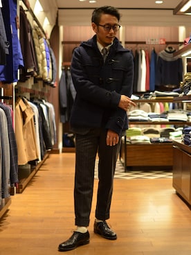 「TAKEO KIKUCHI（タケオキクチ）のアイテム（ブルゾン）」を使った、大場　貴友さん（メンズ・162cm）の秋コーディネート