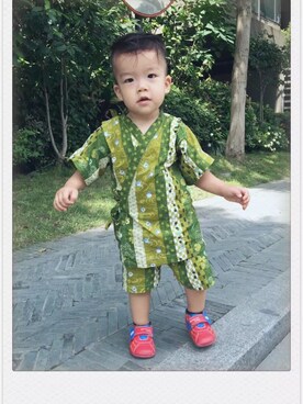 「アイテム（浴衣、グリーン系）」を使った、shoさん（キッズ・90cm）の夏コーディネート