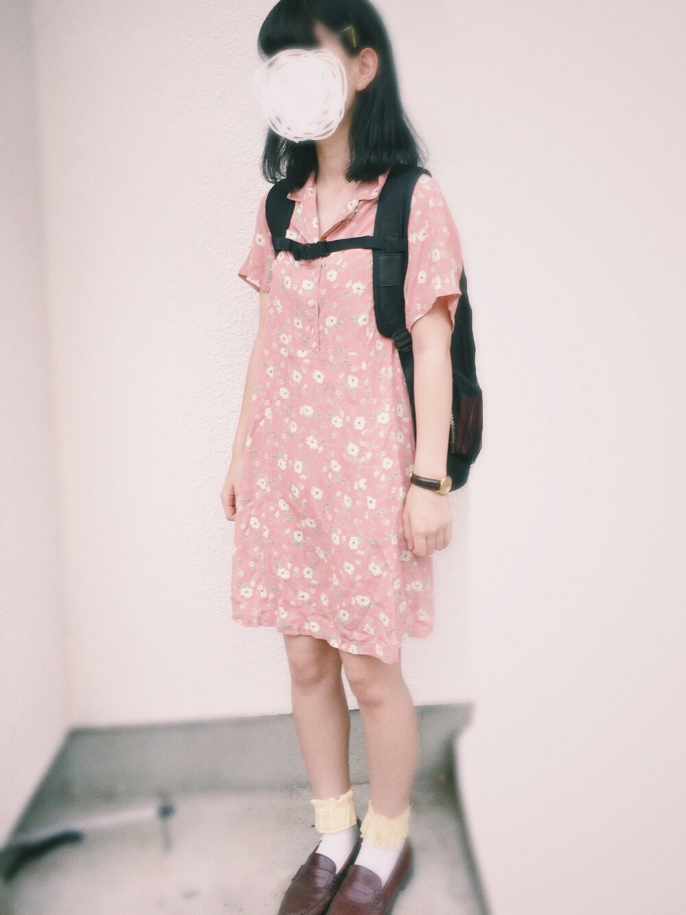 「古着、ワンピース、古着ワンピ」｜「古着のアイテム（ワンピース、ピンク系）」を使った、kaori.*さん（レディース・158cm）の夏コーディネートの1枚目の写真