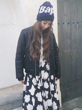 「Bape」｜「アイテム（ニットキャップ/ビーニー）」を使った、YUKARIさん（レディース・165cm）の春コーディネート