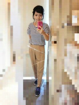 「EMODA（エモダ）のアイテム（スラックス）」を使った、ayumiiさん（レディース・154cm）の夏コーディネート