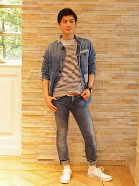 「HILFIGER DENIM（ヒルフィガーデニム）のアイテム（デニムジャケット）」を使った、HARUさん（メンズ・171cm）の春コーディネート