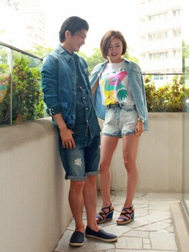 「HILFIGER DENIM（ヒルフィガーデニム）のアイテム（デニムジャケット）」を使った、HARUさん（メンズ・171cm）の夏コーディネート