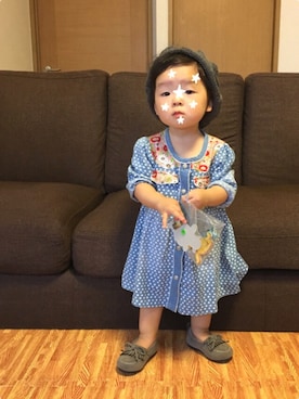「アイテム（シャツワンピース）」を使った、CHISEさん（キッズ・70cm）の秋コーディネート