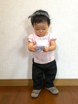 「アイテム（モカシン/デッキシューズ）」を使った、CHISEさん（キッズ・70cm）の秋コーディネート