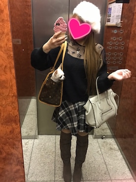 「Heather（ヘザー）のアイテム（ブーツ）」を使った、Reinaさん（レディース・157cm）の秋コーディネート