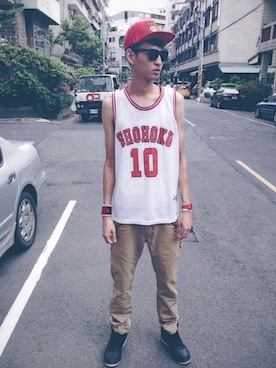「OBEY」｜「アイテム（ジャージ）」を使った、ヘンリーさん（メンズ・190cm）の夏コーディネート