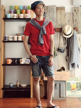 「Pherrow's（フェローズ）のアイテム（トップス）」を使った、BARRELSさん（メンズ・177cm）の夏コーディネート