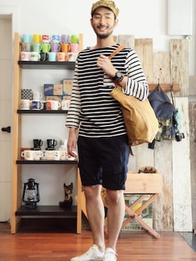 「SUGAR CANE（シュガーケーン）のアイテム」を使った、BARRELSさん（メンズ・185cm）の夏コーディネート
