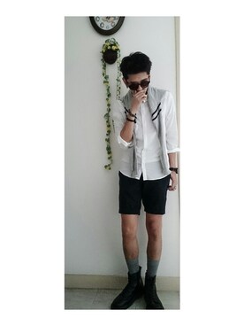 「Calvin Klein（カルバン・クライン）のアイテム（Cardigans、グレー系）」を使った、Seth.Tさん（メンズ・174cm）の夏コーディネート