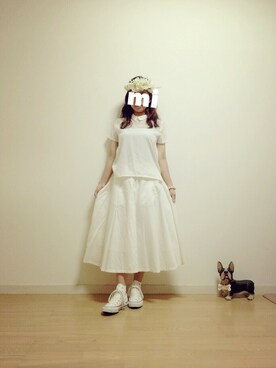 「アイテム（カチューシャ、ホワイト系）」を使った、mi---さん（レディース・154cm）の夏コーディネート