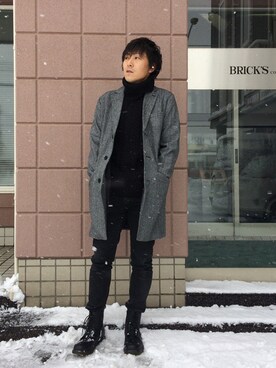 「ZIP FIVE（ジップファイブ）のアイテム（チェスターコート）」を使った、Keiichiさん（メンズ・174cm）の冬コーディネート