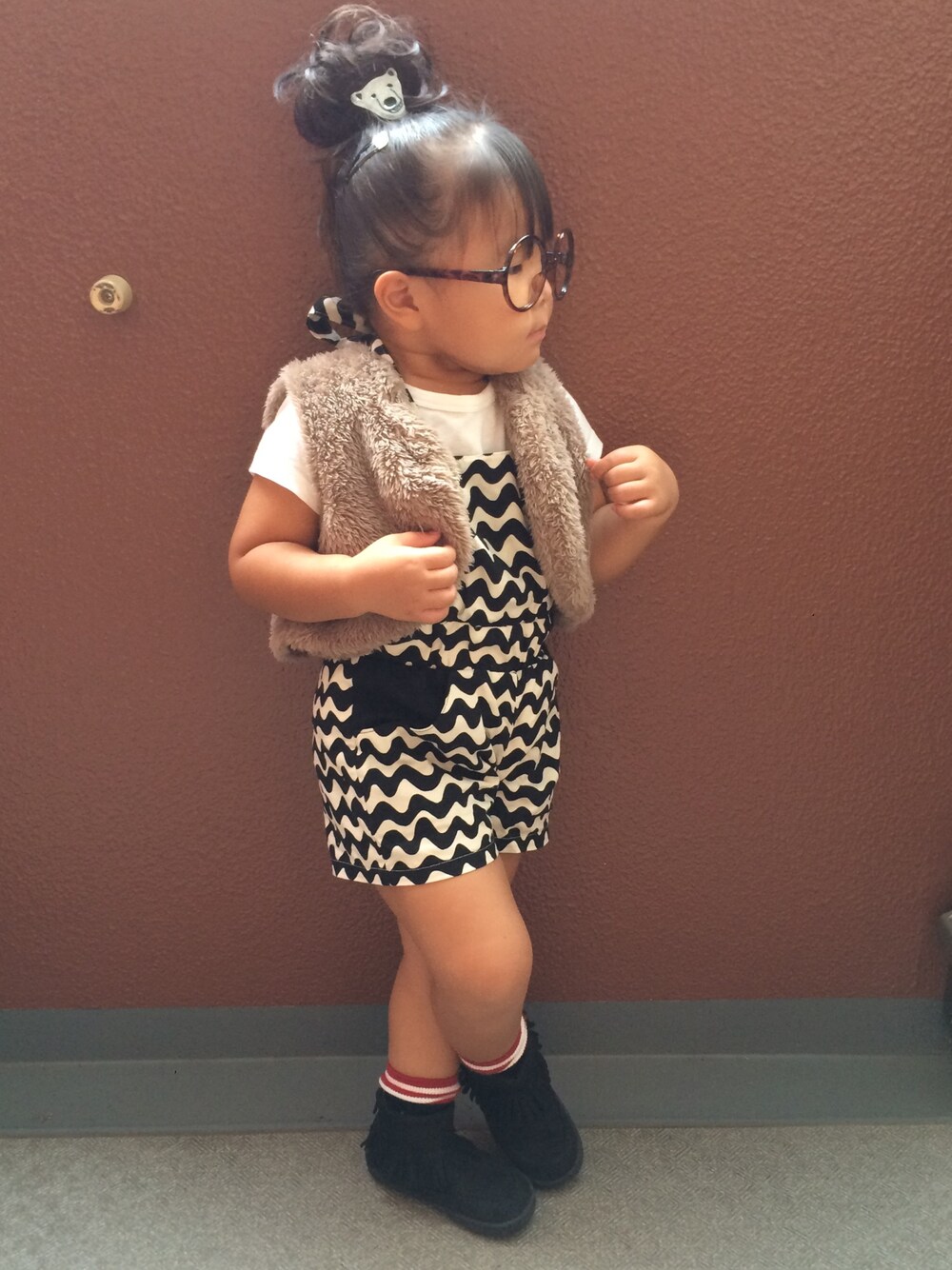 「肥満児、なみなみ、ハンドメイド、ファーベスト、おだんごヘアー、女の子、プチプラ、3歳」｜「ZARA KIDSのアイテム（Tシャツ/カットソー、ホワイト系）」を使った、RiiiiijuuuunnnAさん（キッズ・90cm）の秋コーディネートの1枚目の写真
