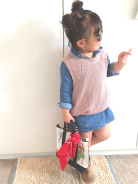 「アイテム（シャツワンピース）」を使った、RiiiiijuuuunnnAさん（キッズ・90cm）の春コーディネート
