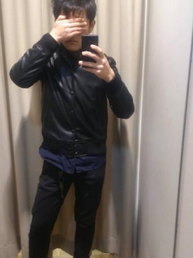 「Handmade（ハンドメイド）のアイテム（ライダースジャケット）」を使った、柴田  諒さん（メンズ・175cm）の秋コーディネート