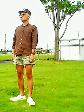 「COOPERS TOWN（クーパーズタウン）のアイテム（帽子）」を使った、SHINJILOW さん（メンズ・173cm）の夏コーディネート