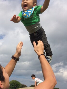 「アイテム（ママ＆ベビー、グリーン系）」を使った、miki-amamさん（キッズ・70cm）の秋コーディネート