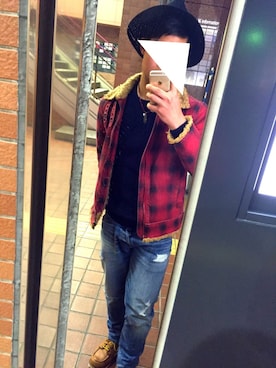 「RED WING SHOES（レッドウィング）のRed Wing Shoes Rubber-Soled Leather Boots（ブーツ）」を使った、ぬん太さん（メンズ・175cm）の冬コーディネート