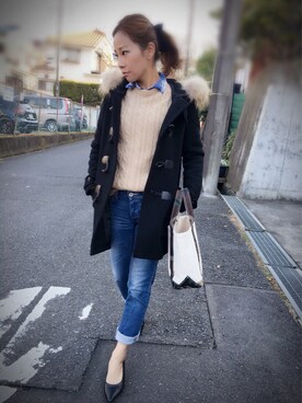 「moussy」｜「アイテム（ダッフルコート）」を使った、 Rikaさん（レディース・161cm）の冬コーディネート