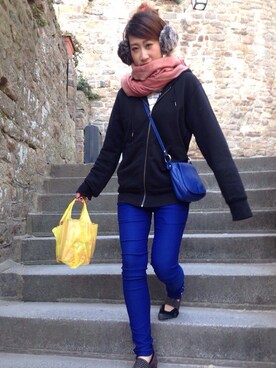 「ANAP（アナップ）のパンツ（その他パンツ、ブルー系）」を使った、RiKOさん（レディース・156cm）の春コーディネート