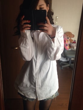 「OLD NAVY（オールドネイビー）のアイテム（シャツ/ブラウス、ホワイト系）」を使った、RiKOさん（レディース・156cm）の春コーディネート