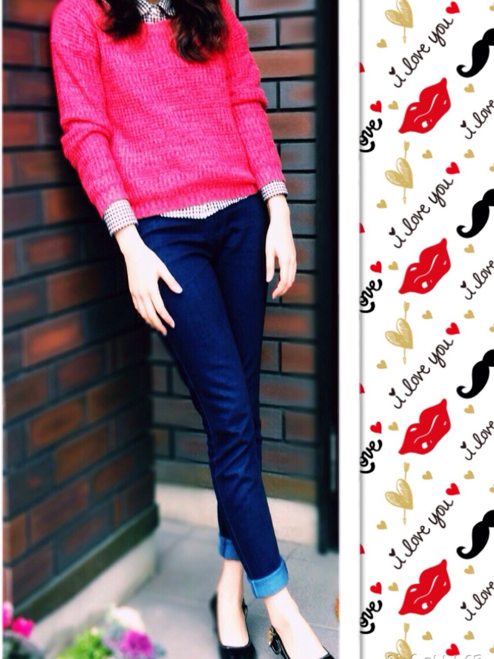 「GU、UNIQLO、ピンクニット」｜「Right-onのアイテム（シャツ/ブラウス、ブラック系）」を使った、Yukina...♡さん（レディース・156cm）の冬コーディネートの1枚目の写真