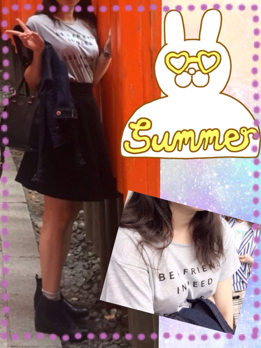 「京都、グレーTシャツ、アツい」｜「earth music&ecologyのアイテム（Tシャツ/カットソー、シルバー系）」を使った、Yukina...♡さん（レディース・156cm）の秋コーディネートの1枚目の写真