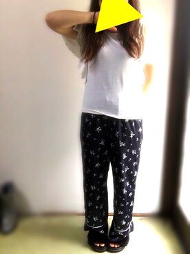 「パジャマ」｜「アイテム（つなぎ/オールインワン）」を使った、hinakoさん（レディース・159cm）の秋コーディネート