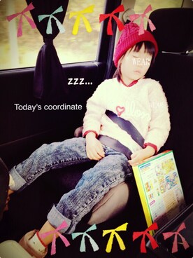 「しまむら（シマムラ）のアイテム（ニットキャップ/ビーニー、レッド系）」を使った、octopus*さん（レディース）の冬コーディネート