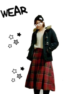 「earth music&ecology（アースミュージックアンドエコロジー）のアイテム（ダッフルコート、ブルー系）」を使った、octopus*さん（レディース）の冬コーディネート