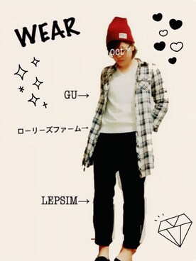 「LOWRYS FARM（ローリーズファーム）のアイテム（シャツ/ブラウス、ブルー系）」を使った、octopus*さん（レディース）の冬コーディネート