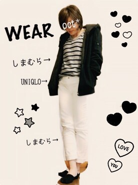 「しまむら（シマムラ）のアイテム（その他パンツ、ホワイト系）」を使った、octopus*さん（レディース）の冬コーディネート