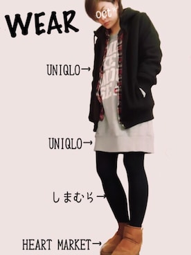 「UNIQLO（ユニクロ）のアイテム（パーカー、ブラック系）」を使った、octopus*さん（レディース）の冬コーディネート