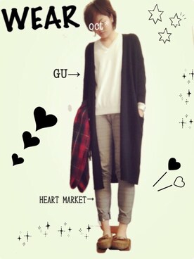 「GU（ジーユー）のアイテム（ニット/セーター、ホワイト系）」を使った、octopus*さん（レディース）の冬コーディネート