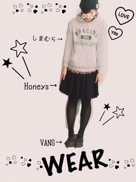 「しまむら（シマムラ）のアイテム（パーカー、ホワイト系）」を使った、octopus*さん（レディース）の冬コーディネート