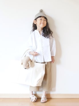 「pongee（ポンジー）のアイテム（帽子）」を使った、pongeeさん（キッズ・110cm）の春コーディネート