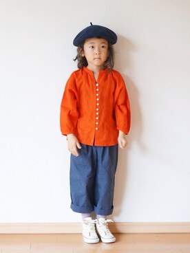 「pongee（ポンジー）のアイテム（トップス）」を使った、pongeeさん（キッズ・110cm）の秋コーディネート