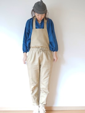 「リネンブラウス」｜「アイテム（サロペット/オーバーオール）」を使った、pongeeさん（レディース・170cm）の秋コーディネート