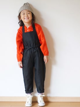 「pongee（ポンジー）のアイテム（帽子）」を使った、pongeeさん（キッズ・110cm）の秋コーディネート