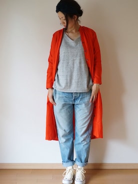 「pongee（ポンジー）のアイテム（トップス）」を使った、pongeeさん（レディース・170cm）の秋コーディネート