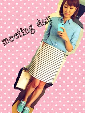 「GAP（ギャップ）のブルーシャツ（シャツ/ブラウス、ブルー系）」を使った、Namicoさん（レディース）の春コーディネート