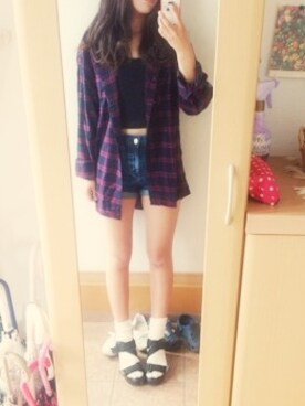「FOREVER 21（フォーエバー トゥエンティーワン）のアイテム（Tシャツ/カットソー、ブラック系）」を使った、Reno☺︎さん（レディース・163cm）の秋コーディネート