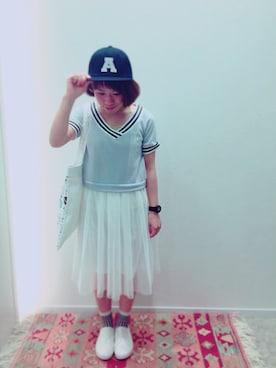 「AS KNOW AS PINKY（アズノゥアズピンキー）のアイテム（帽子）」を使った、あっきーさん（レディース・147cm）の春コーディネート