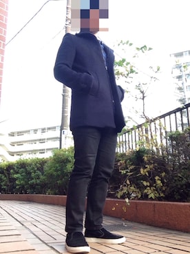 「LOUNGE LIZARD（ラウンジリザード）のアイテム（ステンカラーコート）」を使った、ショウ★さん（メンズ・165cm）の冬コーディネート