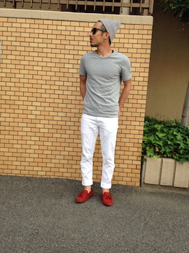 「アイテム（モカシン/デッキシューズ）」を使った、MMMYさん（メンズ・165cm・30代）の夏コーディネート
