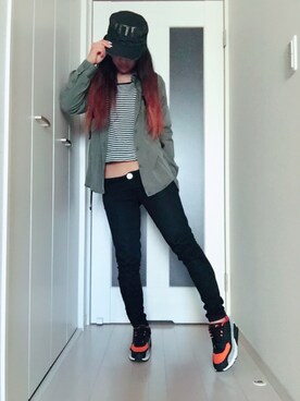 「ワークキャップ」｜「アイテム（ミリタリージャケット）」を使った、M-koさん（レディース・161cm）の春コーディネート