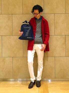 「red」｜「アイテム（ジャケット/アウター）」を使った、FUJISAWAさん（メンズ・178cm）の冬コーディネート