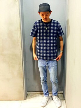 「SEVENDAYS=SUNDAY（セブンデイズサンデイ）のアイテム（帽子）」を使った、FUJISAWAさん（メンズ・178cm）の夏コーディネート